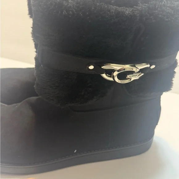 Guess Black Faux-Fur Ankle Winter Boots with Silver Logo Accent - Picture 3 of 5